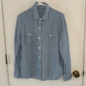 Faherty Tried & True blue white striped denim chambray button down shirt Size M